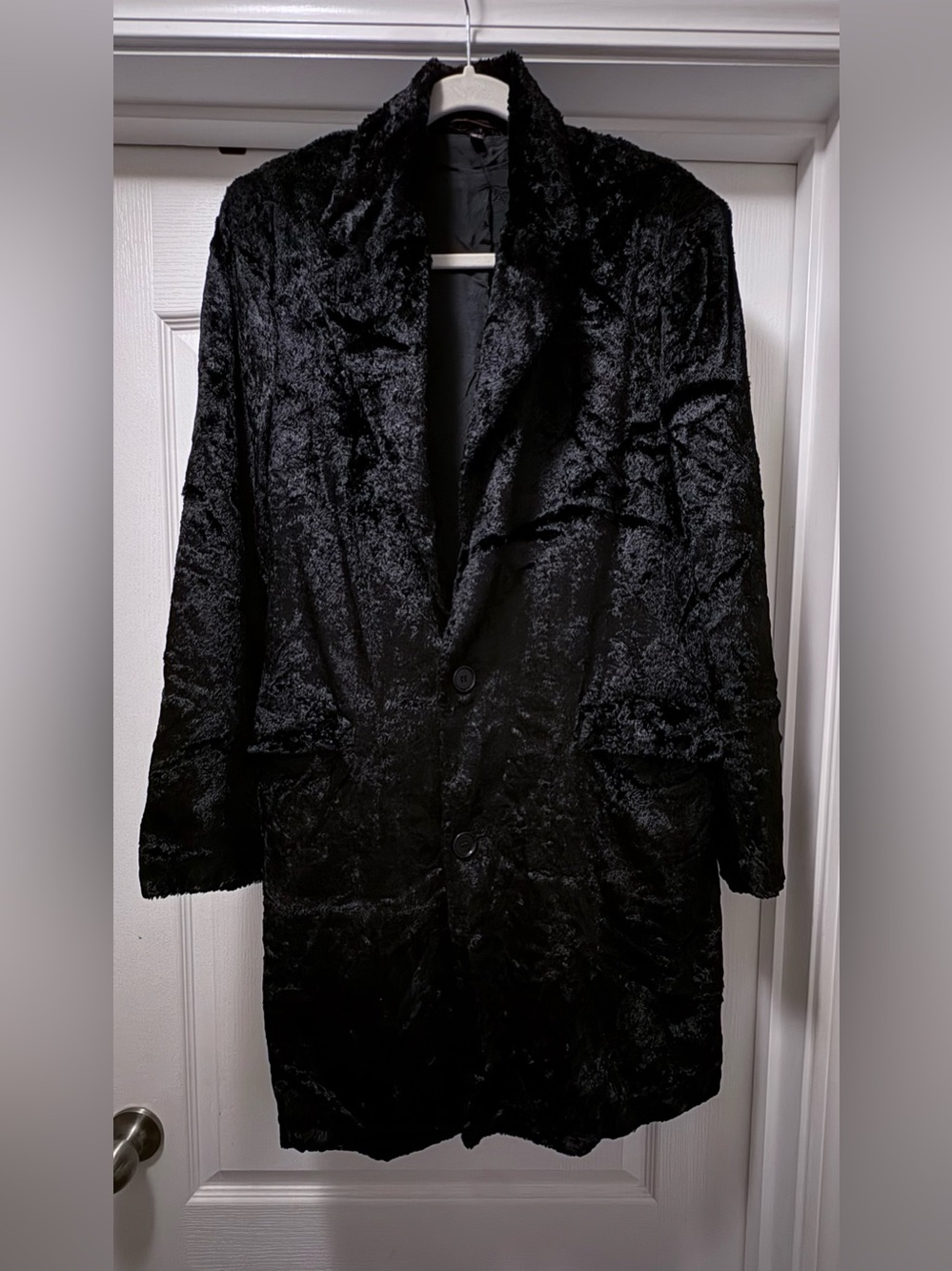 Vintage Zara Black Crushed Velvet Long Coat Size L - Picture 2 of 7